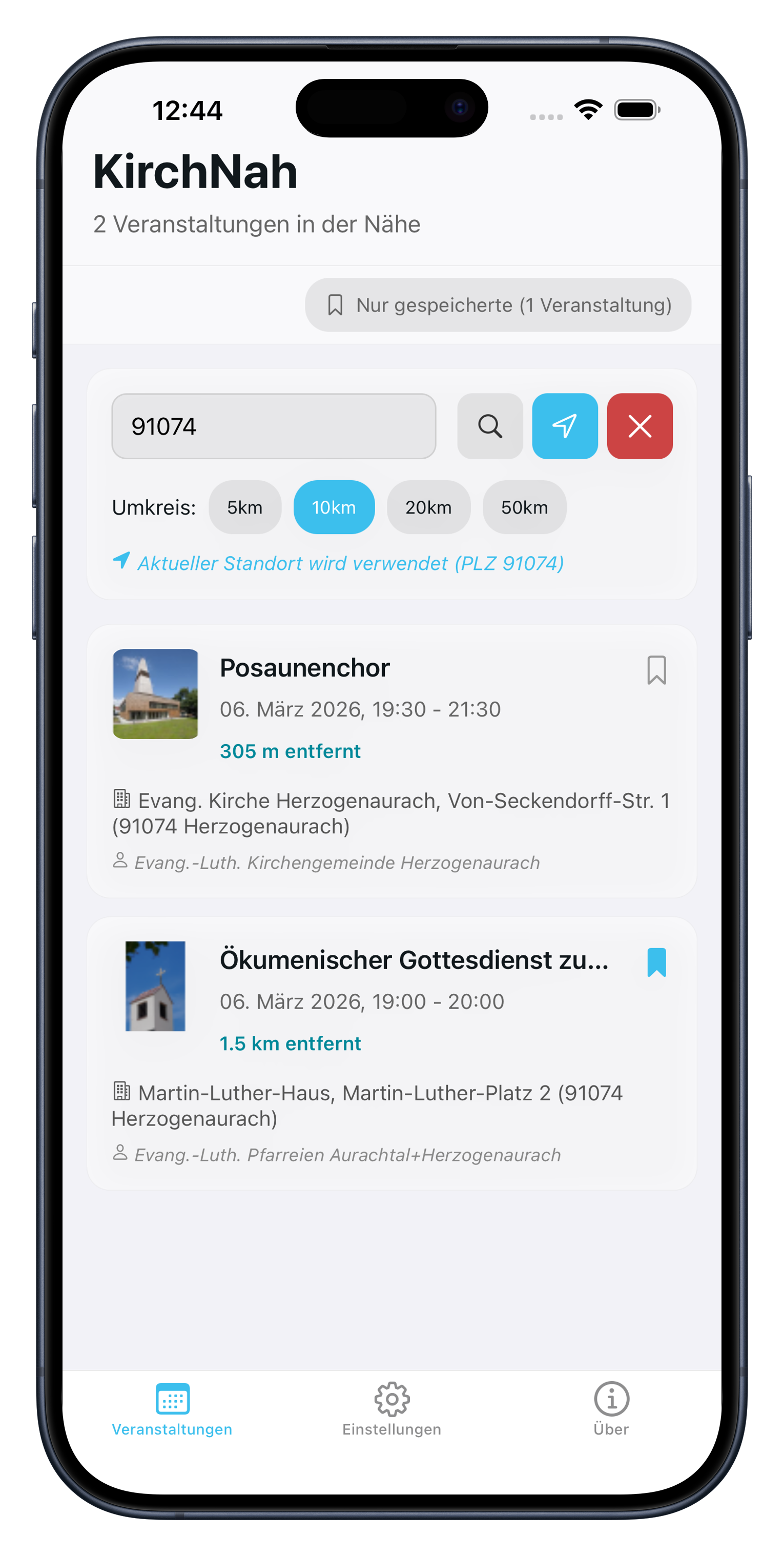 KirchNah App Vorschau - Finde Gottesdienste in deiner Nähe